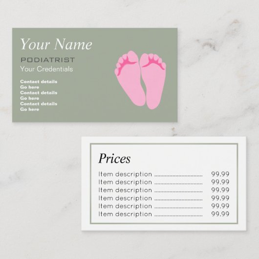 PodiatristのChiropodistの価格の名刺 名刺 (正面/裏面)