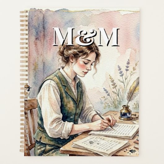 Poet Aesthetic, Monogram Watercolor Whimsical Gold プランナー手帳 (正面)