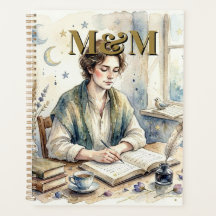 Poet Aesthetic, Monogram Watercolor Whimsical Gold
