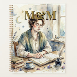 Poet Aesthetic, Monogram Watercolor Whimsical Gold プランナー手帳