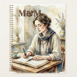 Poet Aesthetic, Monogram Watercolor Whimsical Gold プランナー手帳