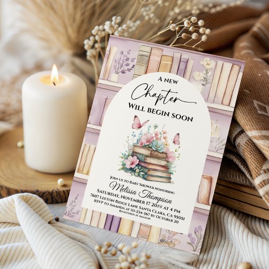 Poetcore New Chapter Pink Girl Book Baby Shower 招待状