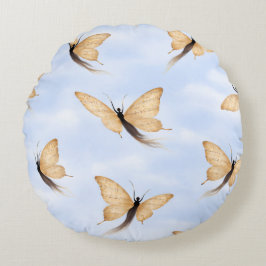 Poetic Butterfly Form - Blue Sky Round Cushion ラウンドクッション