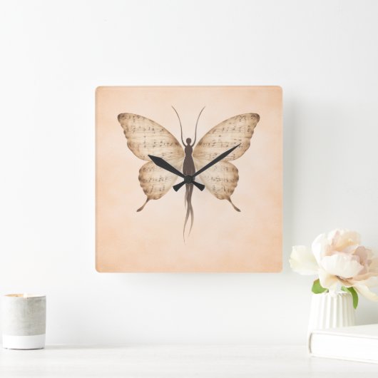 Poetic Butterfly Form Square Clock スクエア壁時計 (ホーム)