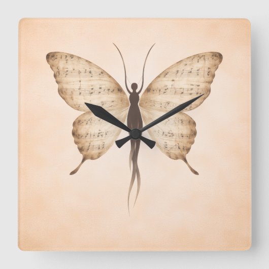 Poetic Butterfly Form Square Clock スクエア壁時計 (正面)