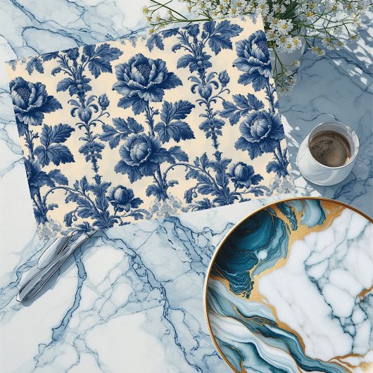 Poetic Roses French Toile Floral Blue Historic  薄葉紙