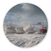 poignée de porte, bateaux de pêche dans la neige セラミックノブ (正面)