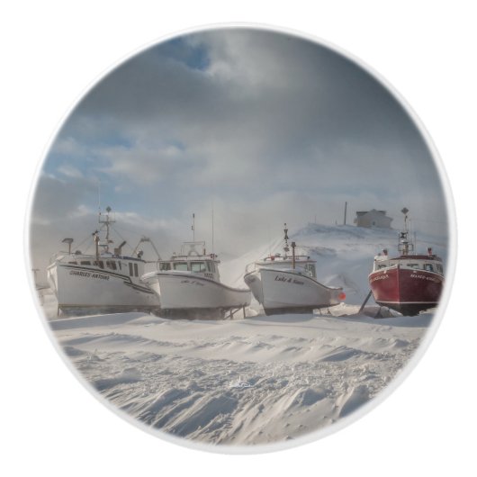poignée de porte, bateaux de pêche dans la neige セラミックノブ (正面)