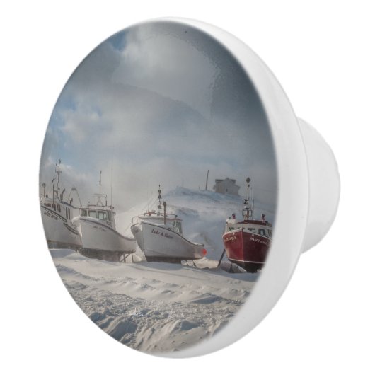 poignée de porte, bateaux de pêche dans la neige セラミックノブ (右)