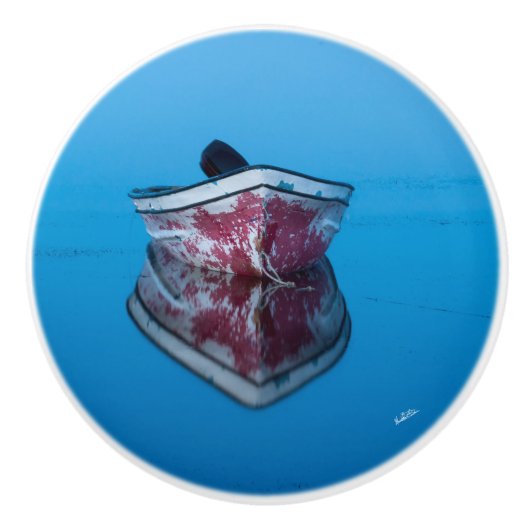 Poignée de porte, photo d'une barque sur l'eau セラミックノブ (正面)