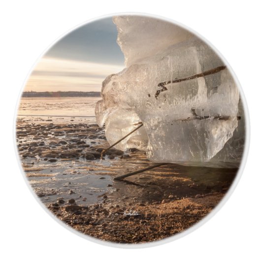 poignée de porte, photo glace sur bord du fleuve セラミックノブ (正面)