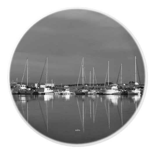 Poignée de porte, photo noir et blanc, bateaux セラミックノブ (正面)
