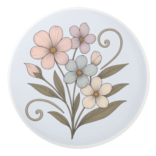 Poignée en Céramique douceur du matin, florale セラミックノブ (正面)