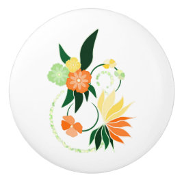Poignée en Céramique fleurs orange セラミックノブ