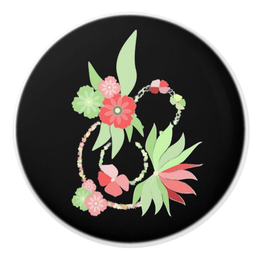 Poignée en Céramique fleurs roses セラミックノブ (正面)