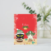 Poilunaのクリスマスお洒落テーブルはがき ポストカード (スタンド正面)