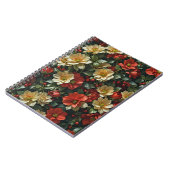 Poinsetia, fleurs rétro en rouge et vert ノートブック (左側)