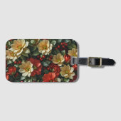 Poinsetia, fleurs rétro en rouge et vert ラゲッジタグ (正面横)