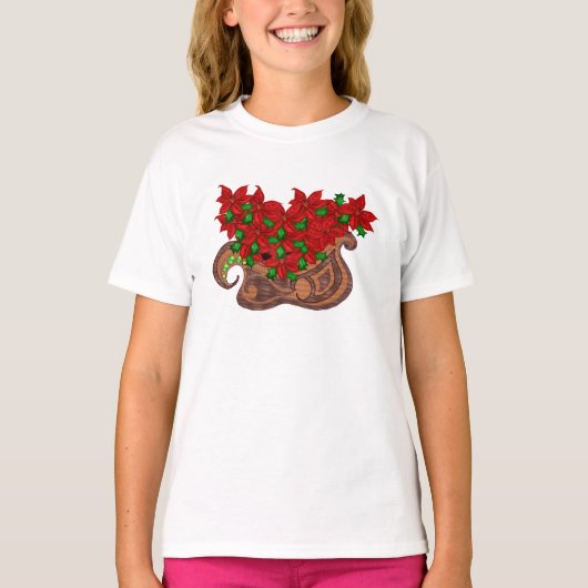 poinsettaのそりの長袖のワイシャツ tシャツ (正面)