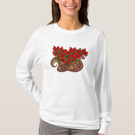 poinsettaのそりの長袖のワイシャツ tシャツ (正面)