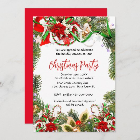 Poinsettiaとのクリスマスパーティーリース 招待状 (正面/裏面)