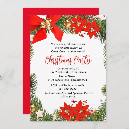 Poinsettiaとのビジネスクリスマスパーティーリース 招待状 (正面/裏面)