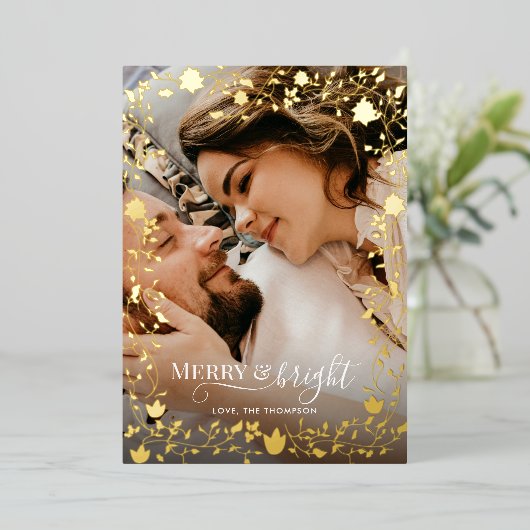 Poinsettiaクラシックエレガント Berliesフローラ写真 箔シーズンカード (立ち正面)