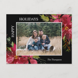 Poinsettiaクリスマスハッピーホリデー写真 ポストカード