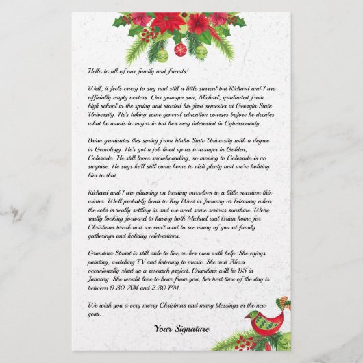 PoinsettiaクリスマスファミリーニュースレターYour Text 便箋 (正面)