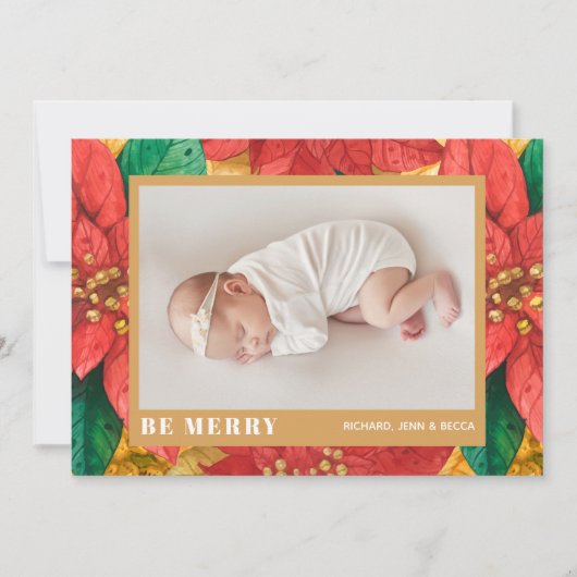 Poinsettiaクリスマスフォト誕生のお知らせ シーズンカード (正面)