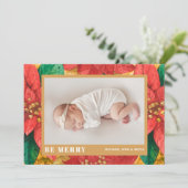 Poinsettiaクリスマスフォト誕生のお知らせ シーズンカード (スタンド正面)