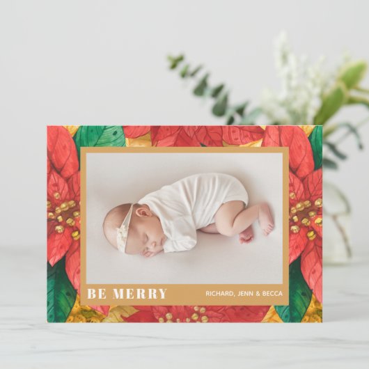 Poinsettiaクリスマスフォト誕生のお知らせ シーズンカード (スタンド正面)