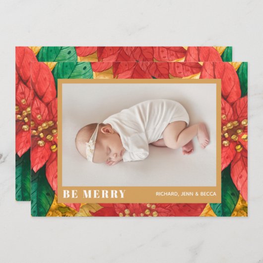 Poinsettiaクリスマスフォト誕生のお知らせ シーズンカード (正面/裏面)