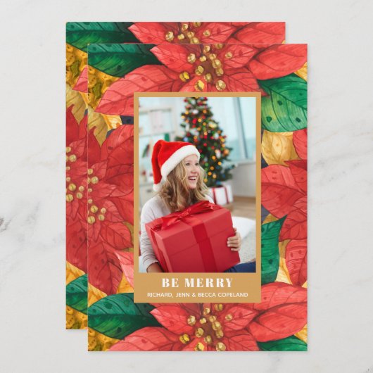 Poinsettiaクリスマスフォト シーズンカード (正面/裏面)
