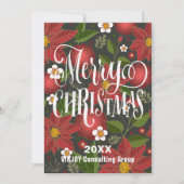 Poinsettiaフローラエレガントスクリプトフォトビジネス シーズンカード (正面)