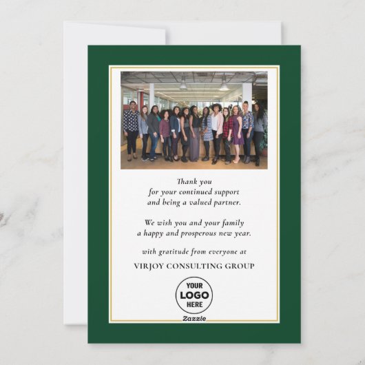 Poinsettiaフローラエレガントスクリプトフォトビジネス シーズンカード (裏面)