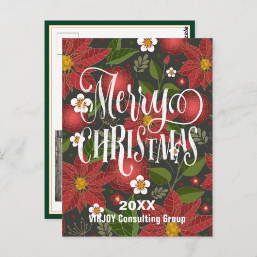Poinsettiaフローラエレガントスクリプトフォトビジネス ポストカード (正面/裏面)
