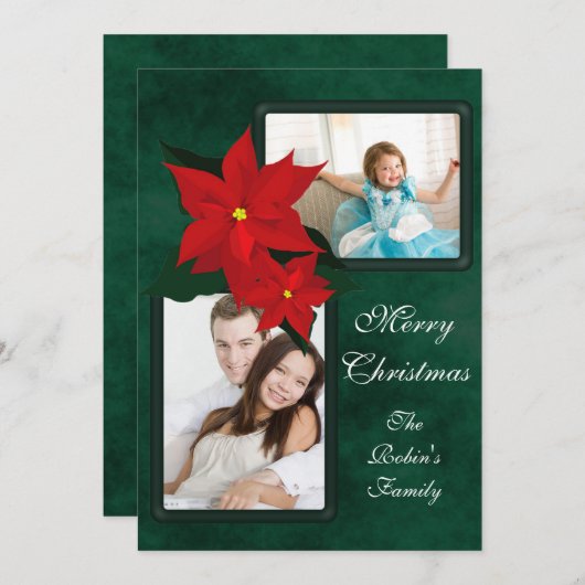 Poinsettia写真を追加クリスマスカード シーズンカード (正面/裏面)