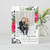 Poinsettia写真エレガント私たちの初めてのクリスマスグリーン シーズンカード (スタンド正面)