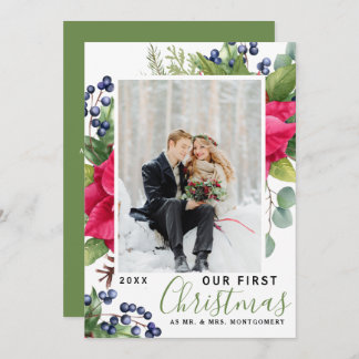 Poinsettia写真エレガント私たちの初めてのクリスマスグリーン シーズンカード
