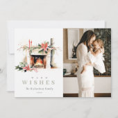 Poinsettia暖炉の暖かいクリスマスの願い写真 シーズンカード (正面)