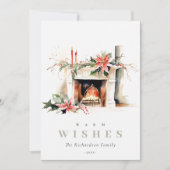 Poinsettia暖炉の暖かいクリスマスの願い写真 シーズンカード (正面)