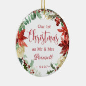 Poinsettia私たちの最初のクリスマスはMr. & Mrs. Photo セラミックオーナメント (右)