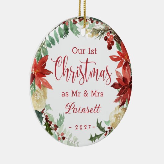 Poinsettia私たちの最初のクリスマスはMr. & Mrs. Photo セラミックオーナメント (右)