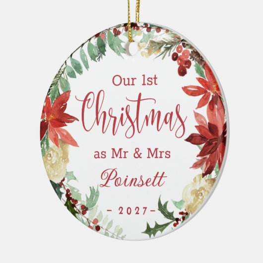 Poinsettia私たちの最初のクリスマスはMr. & Mrs. Photo セラミックオーナメント (左)