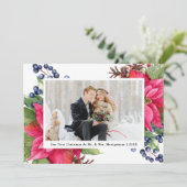 Poinsettia私たちエレガントの初めてのクリスマスブルーフォト シーズンカード (スタンド正面)