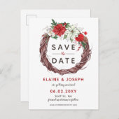 Poinsettia素朴冬の葉が日付を保存 案内ポストカード (正面/裏面)