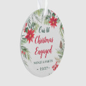 Poinsettia、私たちの最初のクリスマスフォト婚約したー オーナメント (正面)