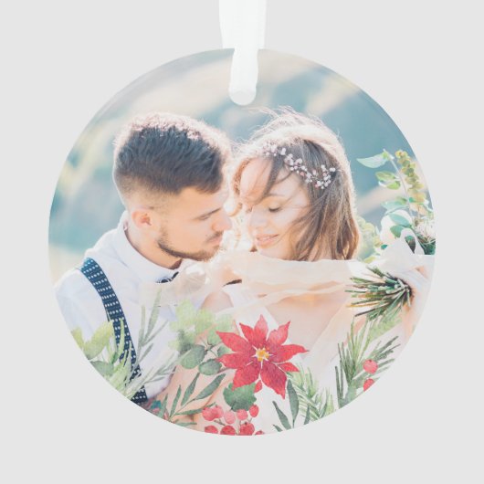 Poinsettia、私たちの最初のクリスマスフォト婚約したー オーナメント (裏面)