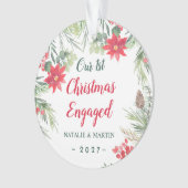 Poinsettia、私たちの最初のクリスマスフォト婚約したー オーナメント (正面)